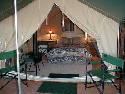 Cabin Tent with Bed and Stove