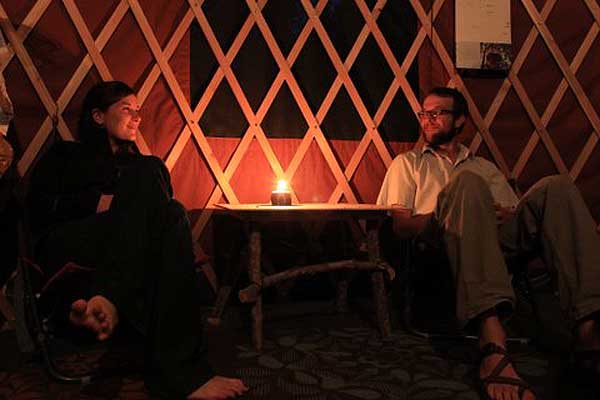 talking inside yurt