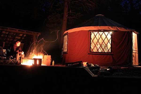 outside yurt in the evening
