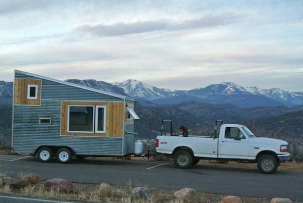 boulder tiny house behind truck