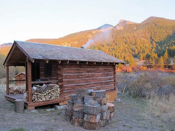 log cabin in a landscape