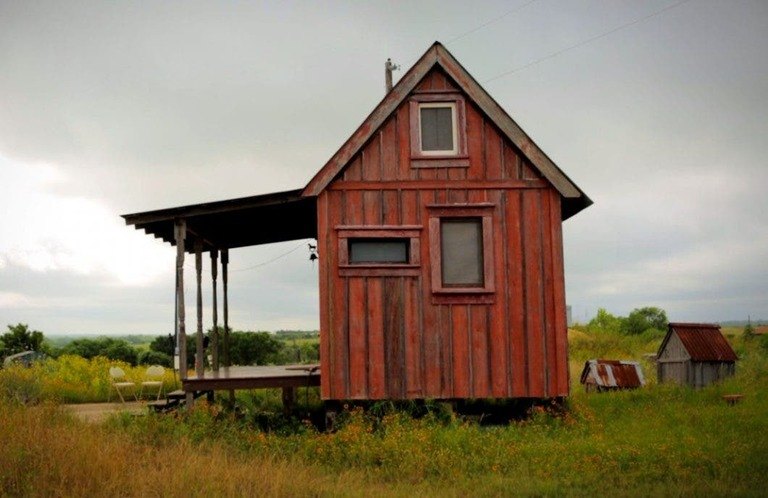 tiny house built with salvaged materials