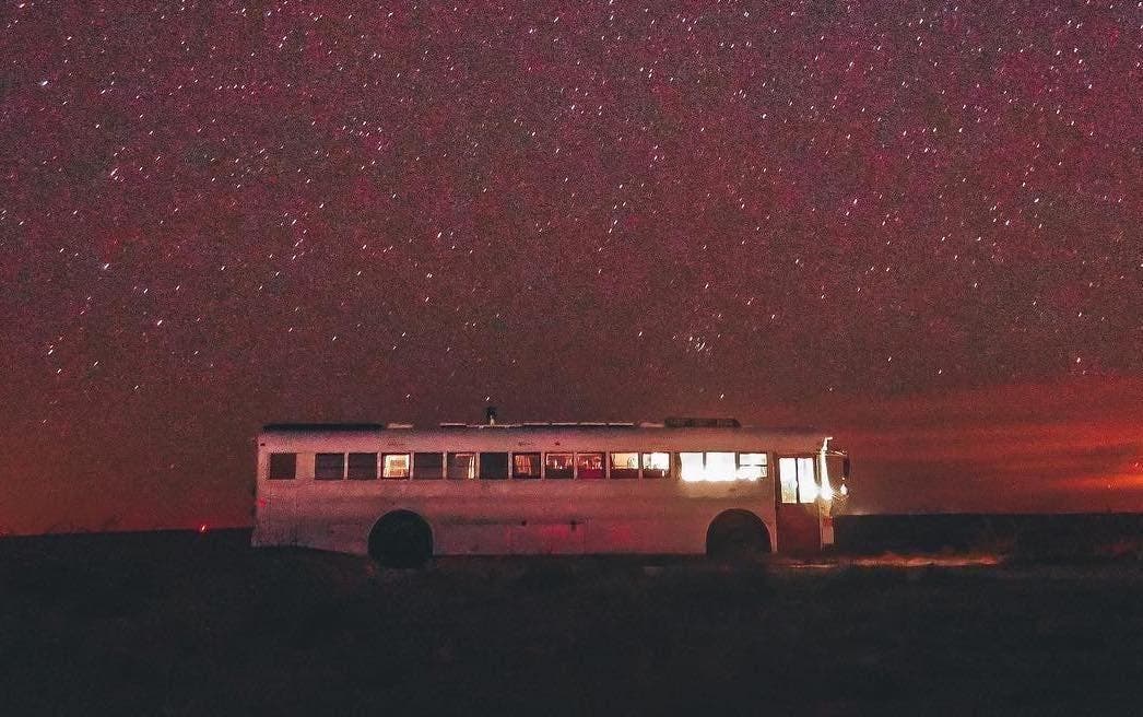 Tiny House Bus in sunset