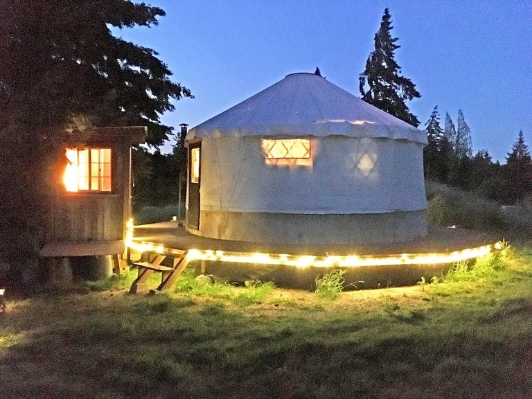 yurt at night