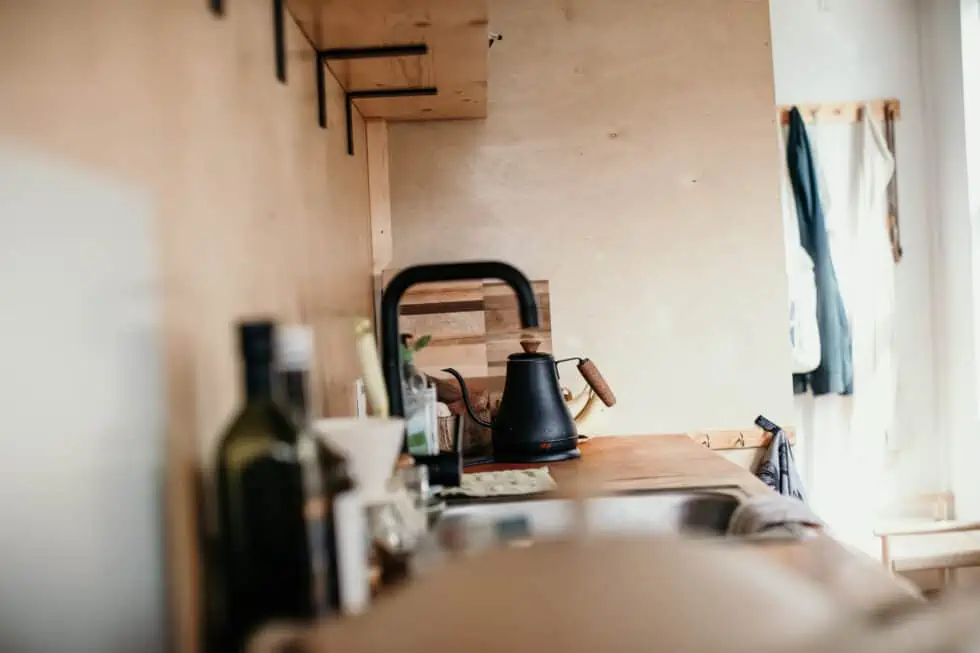 kitchen with tea kettle