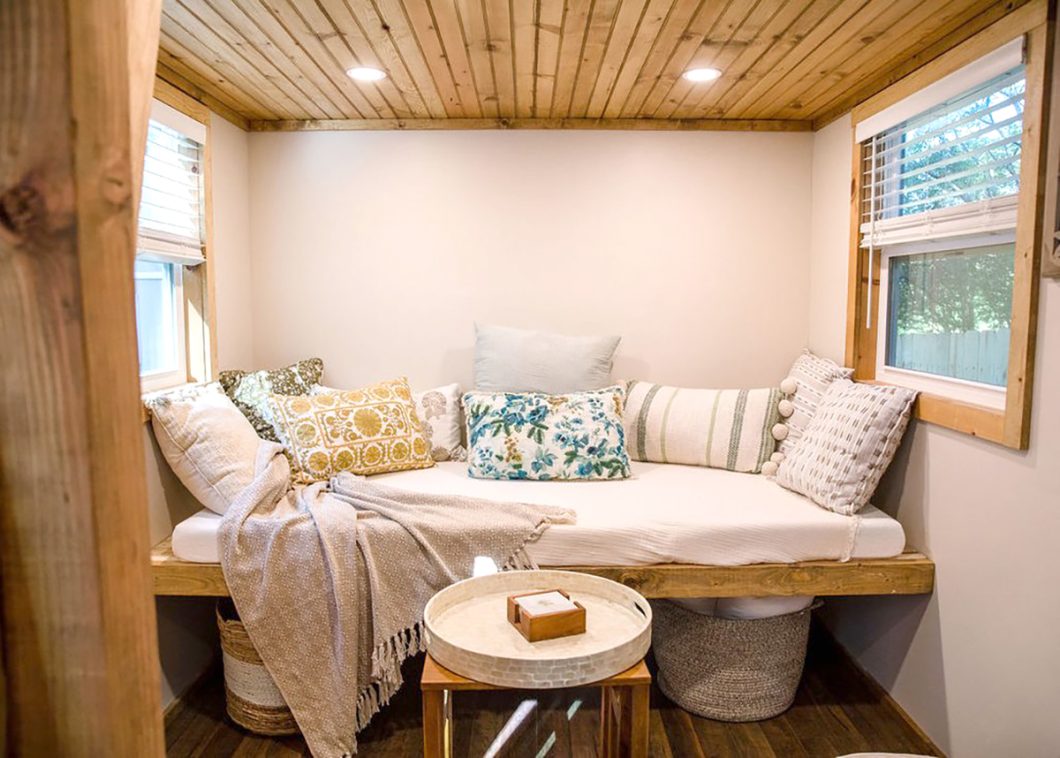 Bed in Prana tiny home