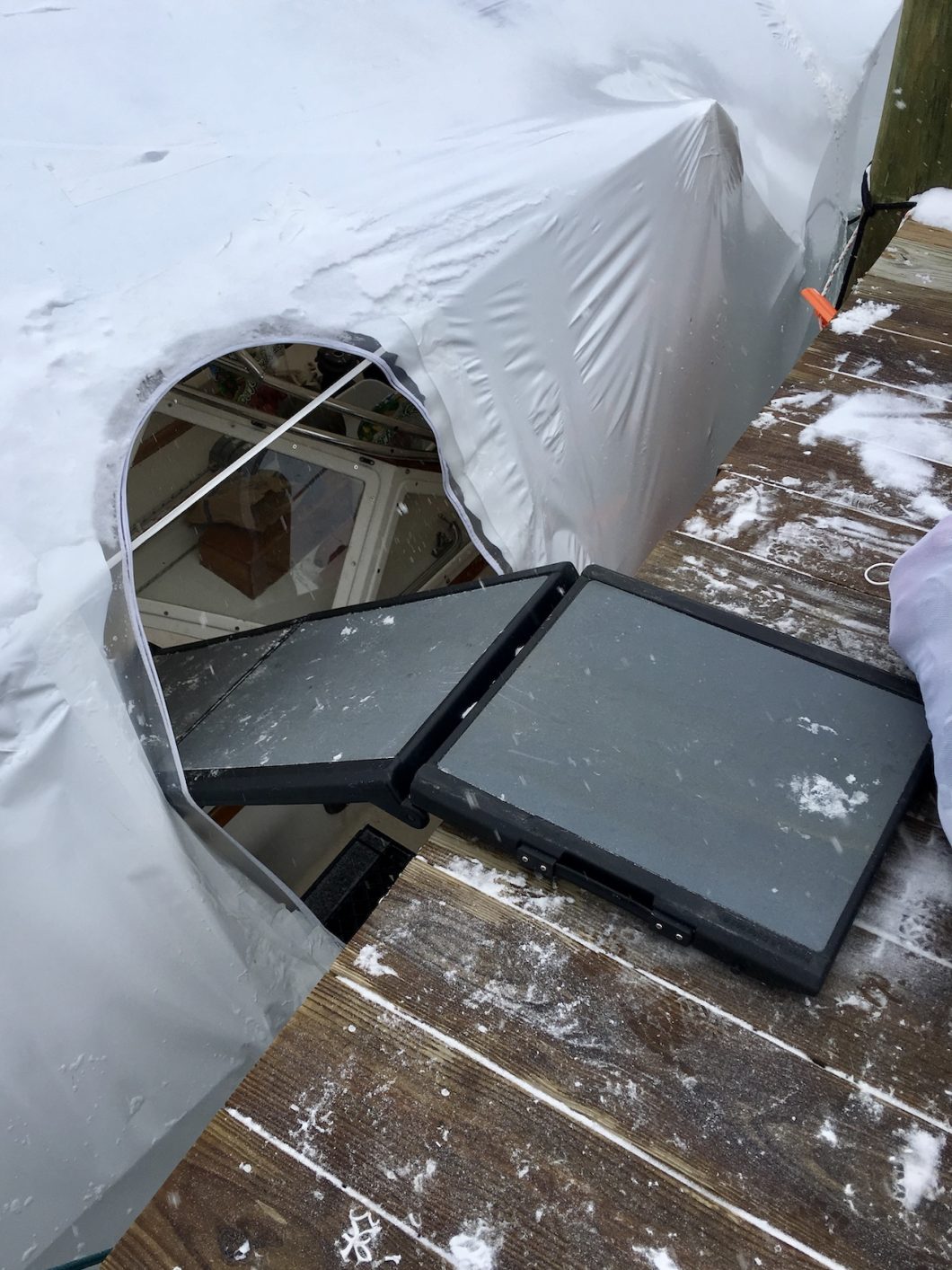 entry into boat when inclosed in plastic