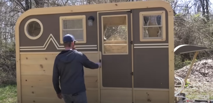 Mike showering off his camper