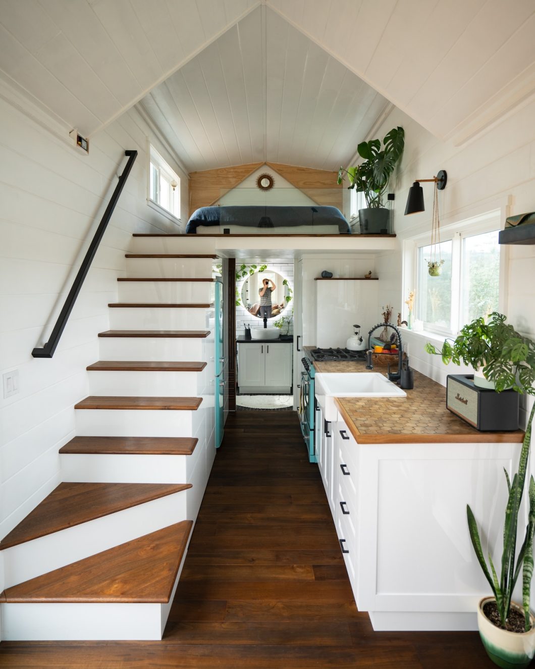 stairs and loft of tiny home