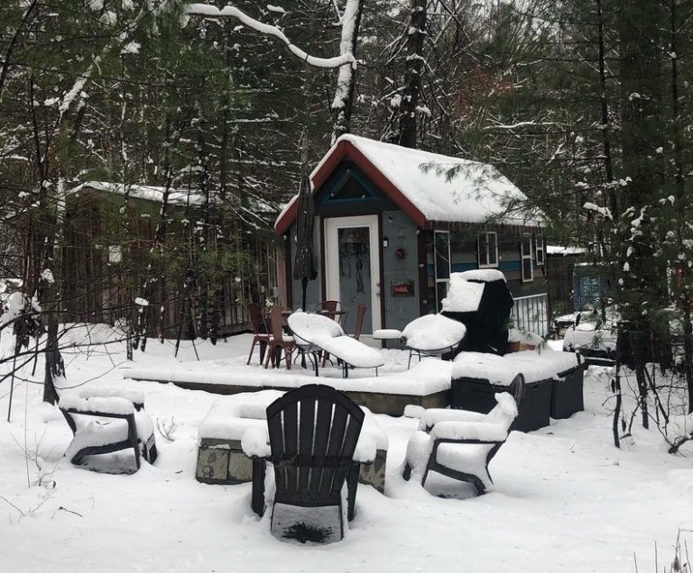 tiny house in the snow