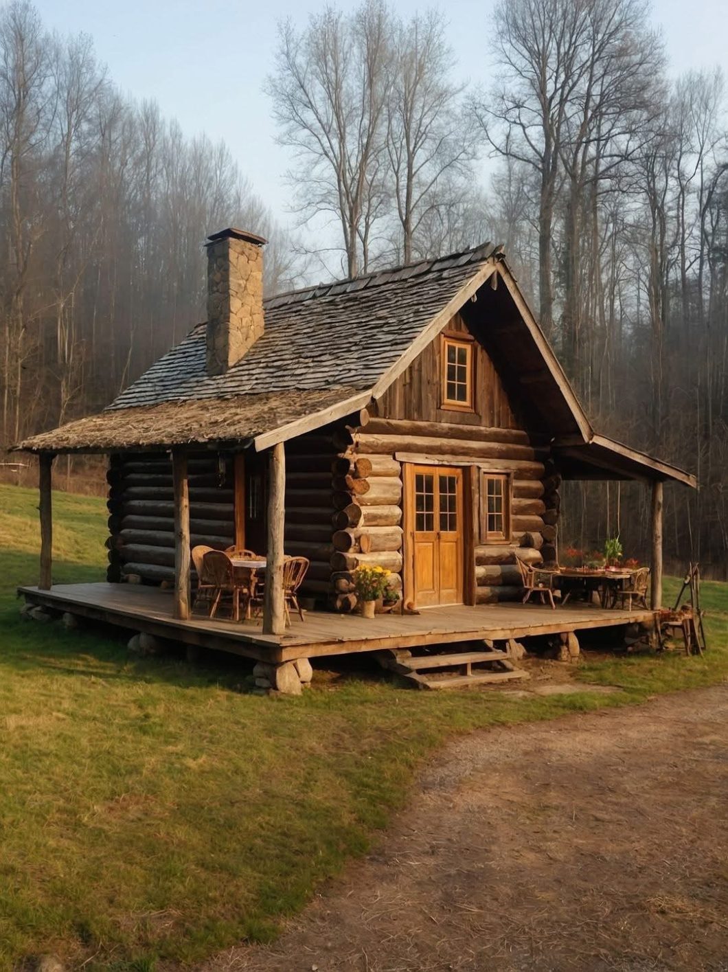 log cabin and porch