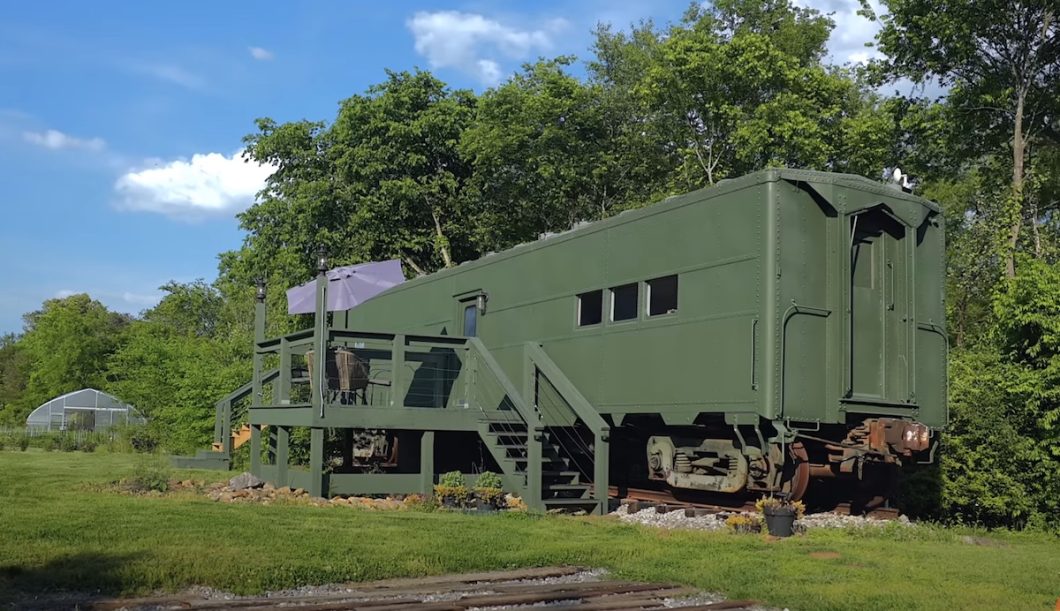 Train car converted to tiny house