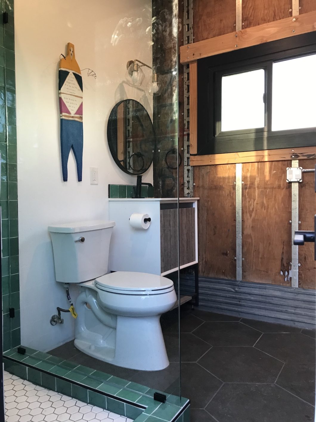 bathroom in semi-trailer