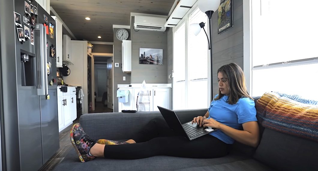 Van working in the living room