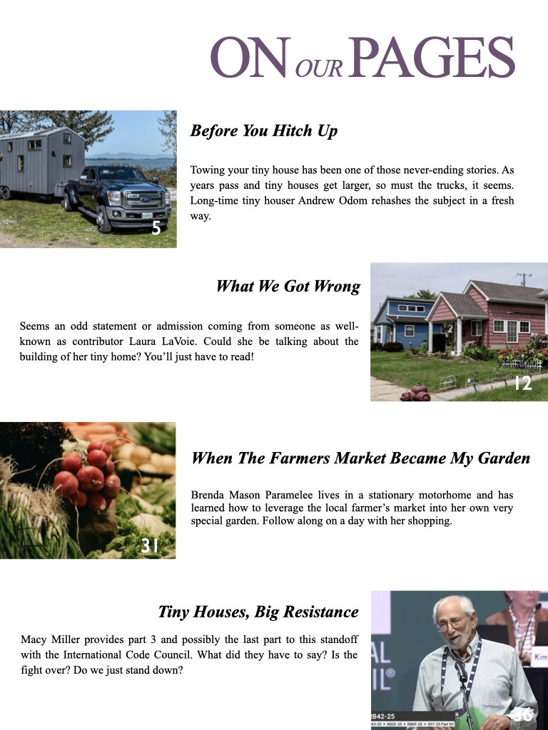 Tiny House Magazine issue 161 index
