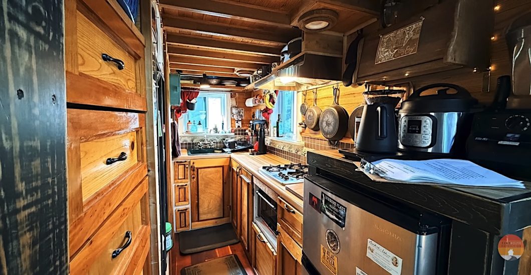 kitchen and storage in tiny house
