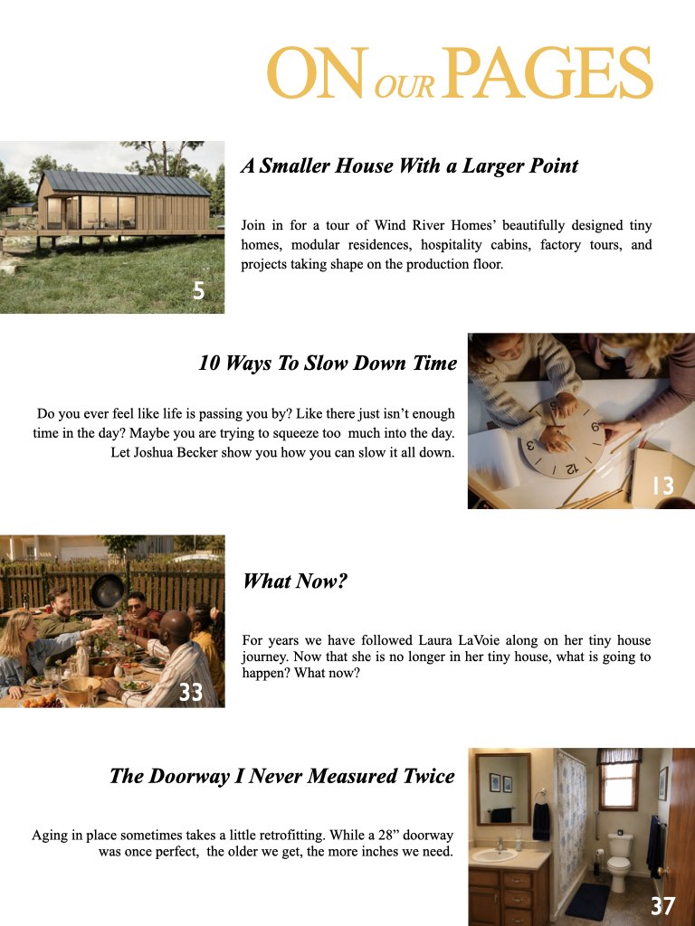 Tiny House Magazine Issue 164 index