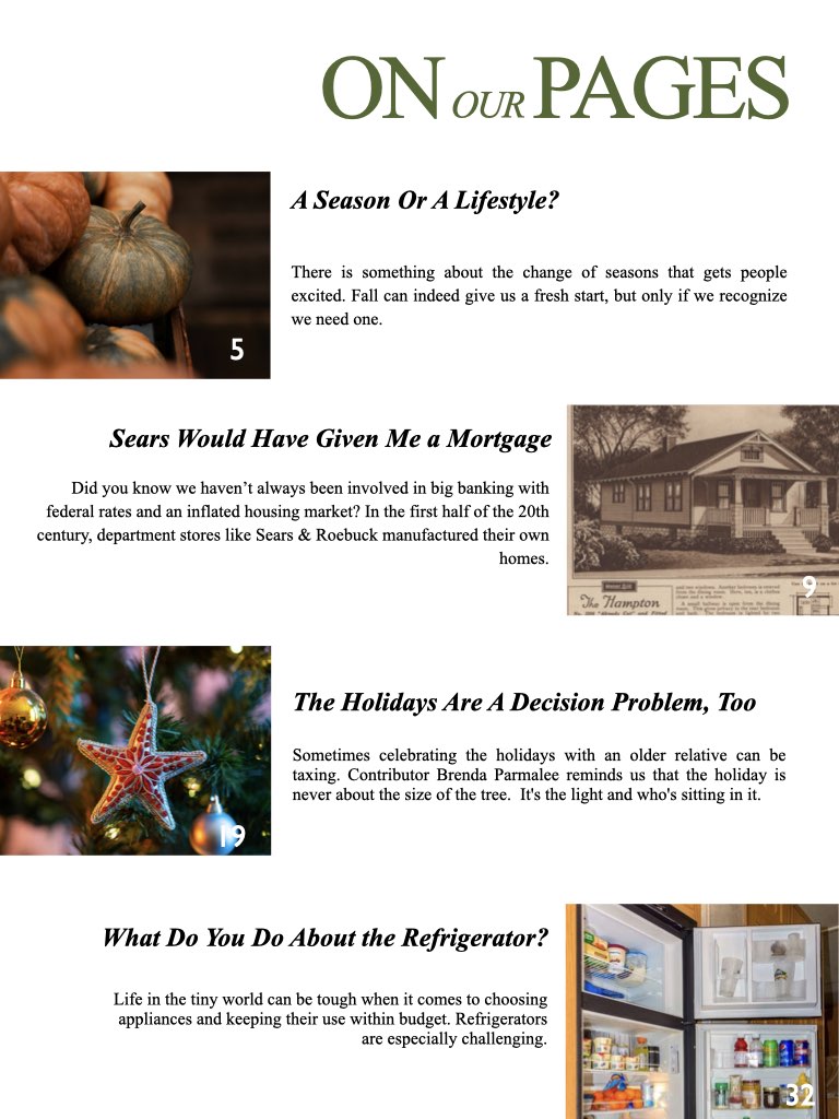 Tiny House Magazine Issue 166 index